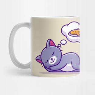 Cute Cat Sleeping And Dreaming Fish Mug